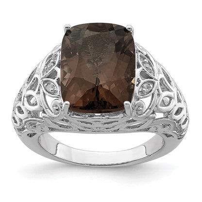 Sterlingsilber Rhodium Rauch Quarz & Diamant Ring (size 7 Nur)