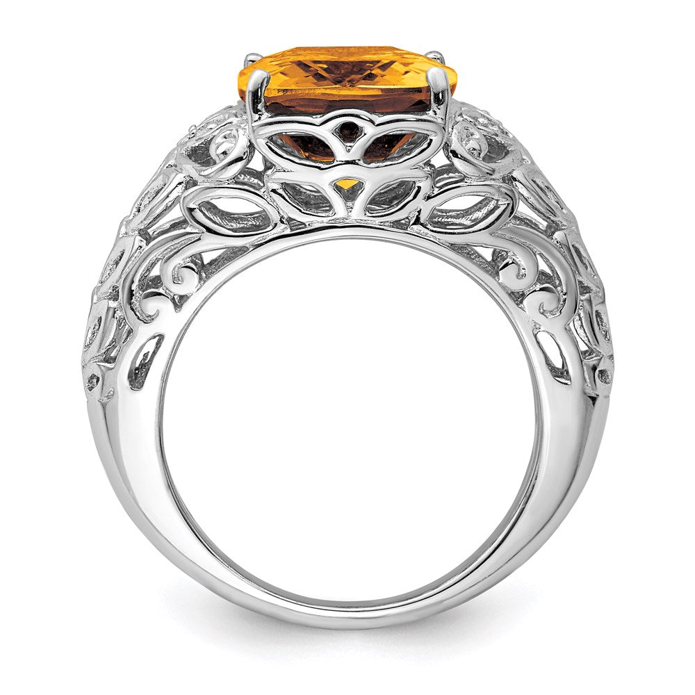 Sterlingsilber Rhodium Whiskey Quarz & Diamant Ring (size 7 Nur)