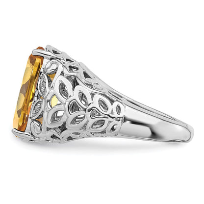 Sterlingsilber Rhodium Whiskey Quarz & Diamant Ring (size 7 Nur)