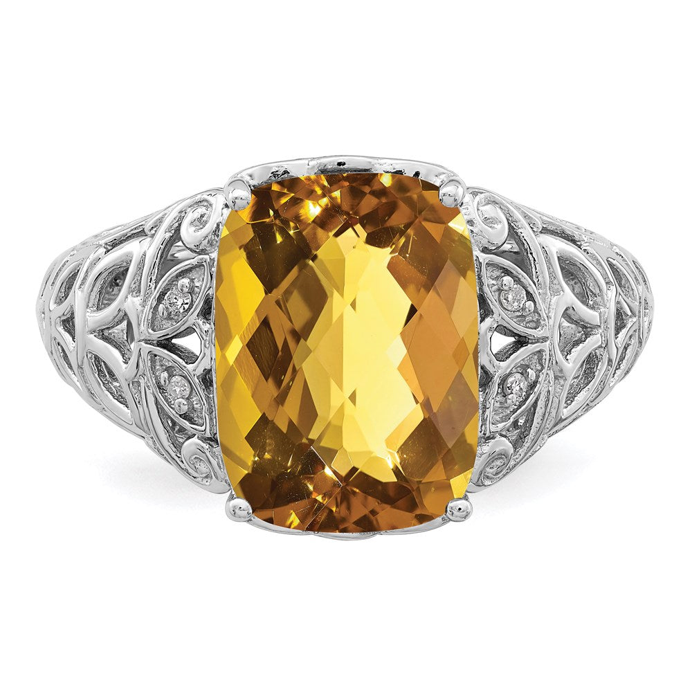 Sterlingsilber Rhodium Whiskey Quarz & Diamant Ring (size 7 Nur)