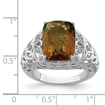 Sterlingsilber Rhodium Whiskey Quarz & Diamant Ring (size 7 Nur)