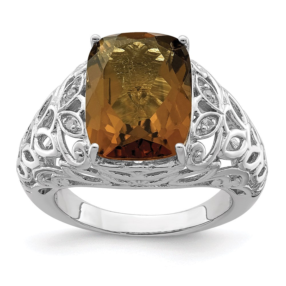 Sterlingsilber Rhodium Whiskey Quarz & Diamant Ring (size 7 Nur)