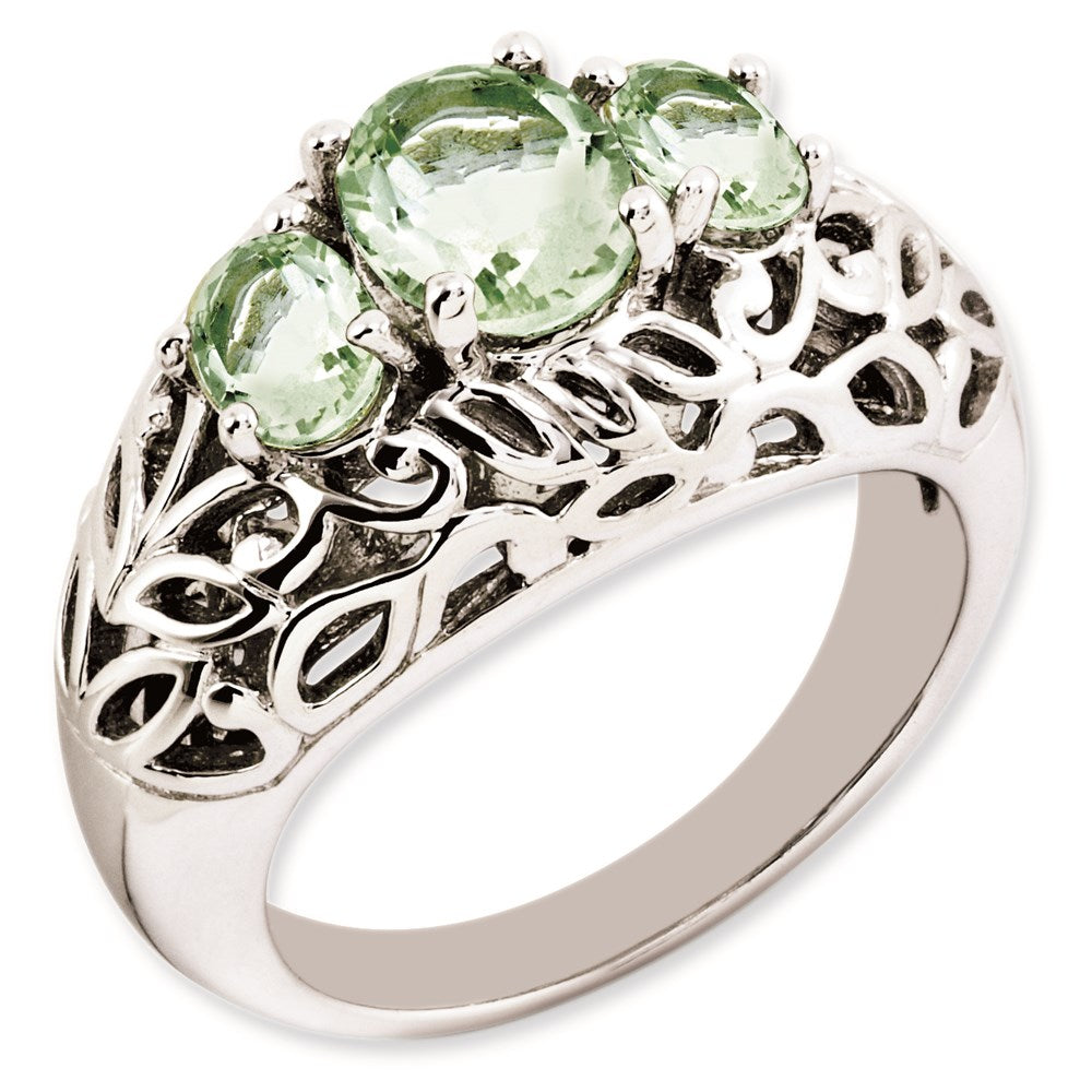 Sterlingsilber Rhodiniert Oval Grün Quarz Ring (size 7 Nur)