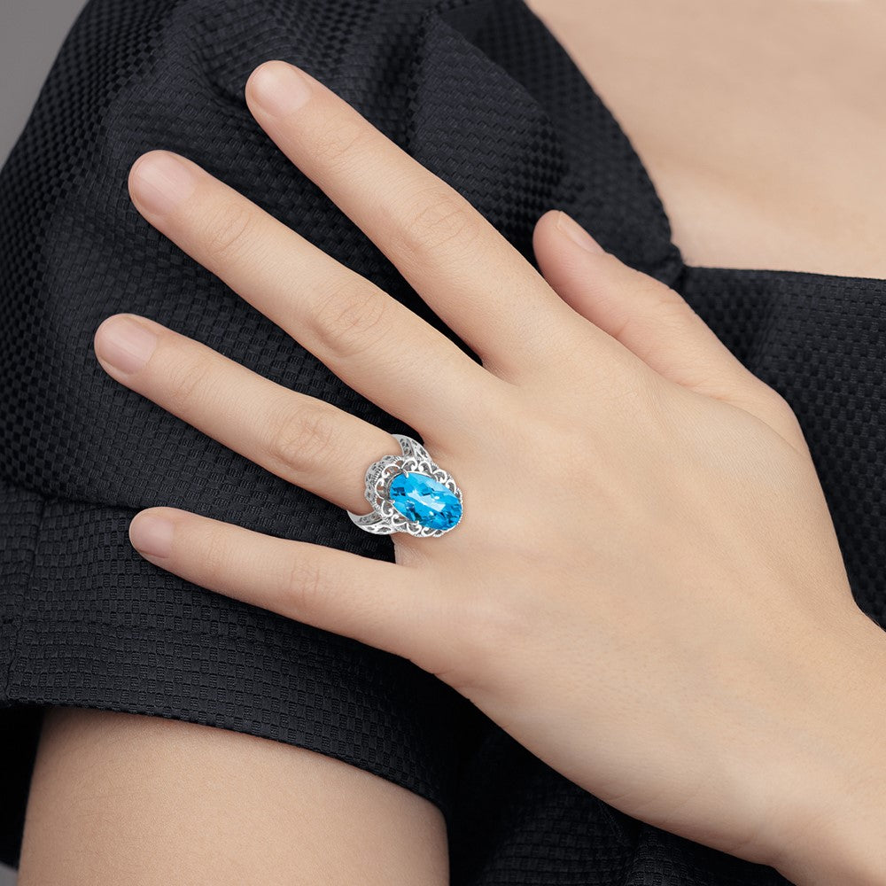 Sterlingsilber Rhodium Oval Blautopas Ring (size 7 Nur)