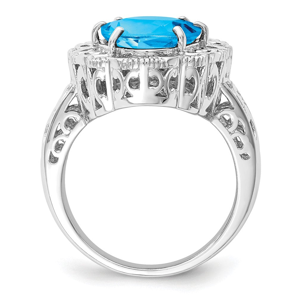 Sterlingsilber Rhodium Oval Blautopas Ring (size 7 Nur)