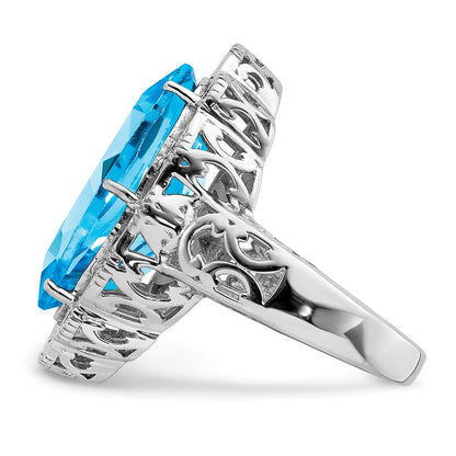 Sterlingsilber Rhodium Oval Blautopas Ring (size 7 Nur)