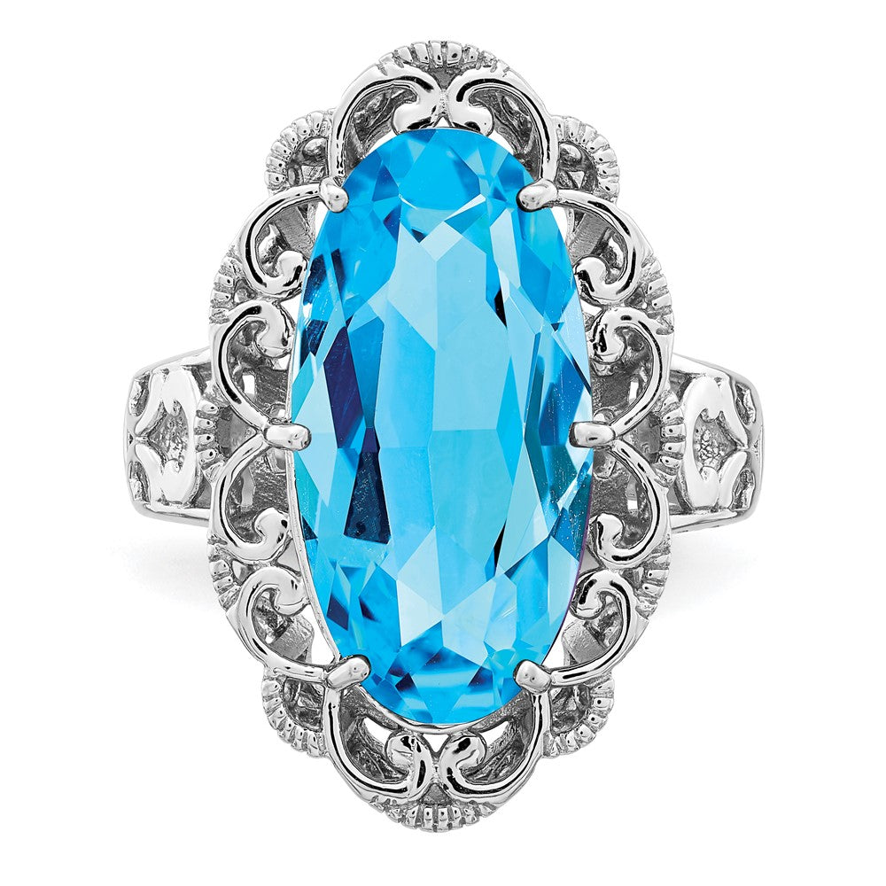 Sterlingsilber Rhodium Oval Blautopas Ring (size 7 Nur)