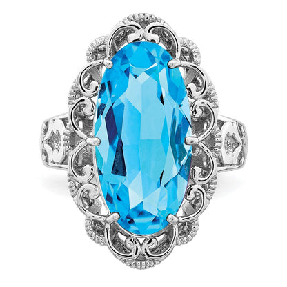 Sterlingsilber Rhodium Oval Blautopas Ring (size 7 Nur)