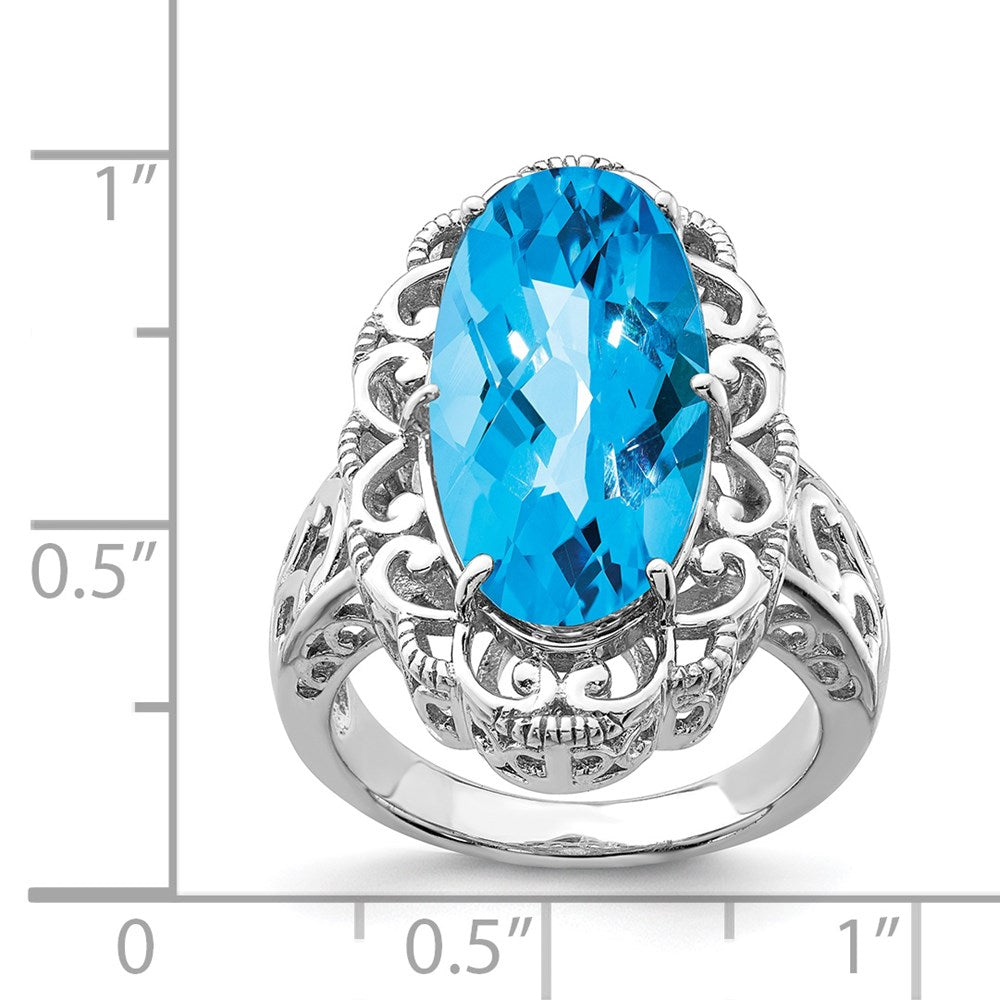 Sterlingsilber Rhodium Oval Blautopas Ring (size 7 Nur)