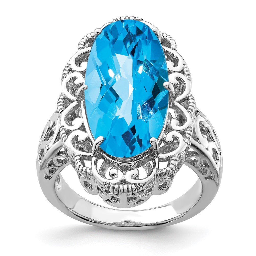Sterlingsilber Rhodium Oval Blautopas Ring (size 7 Nur)