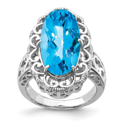 Sterlingsilber Rhodium Oval Blautopas Ring (size 7 Nur)