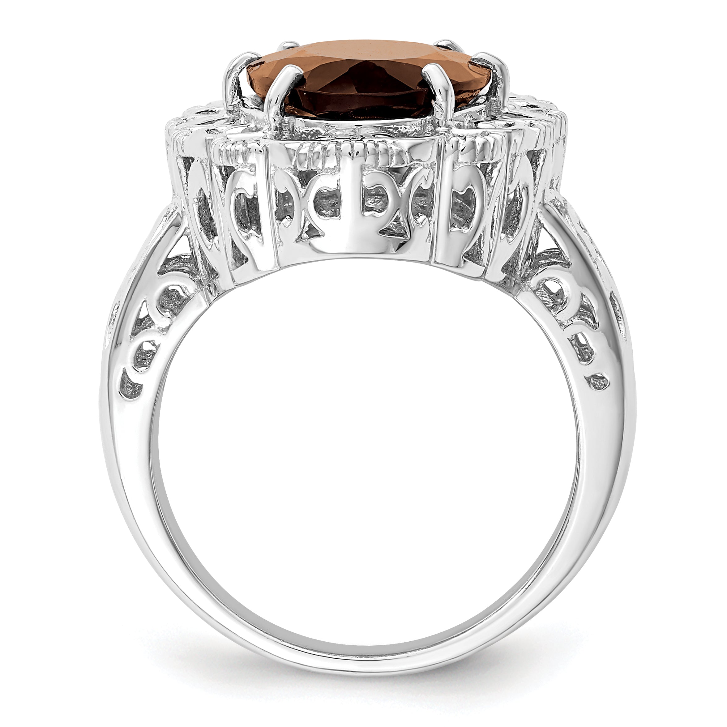 Sterlingsilber Rhodium Rauch Quarz Ring
