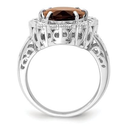 Sterlingsilber Rhodium Rauch Quarz Ring