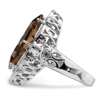 Sterlingsilber Rhodium Rauch Quarz Ring