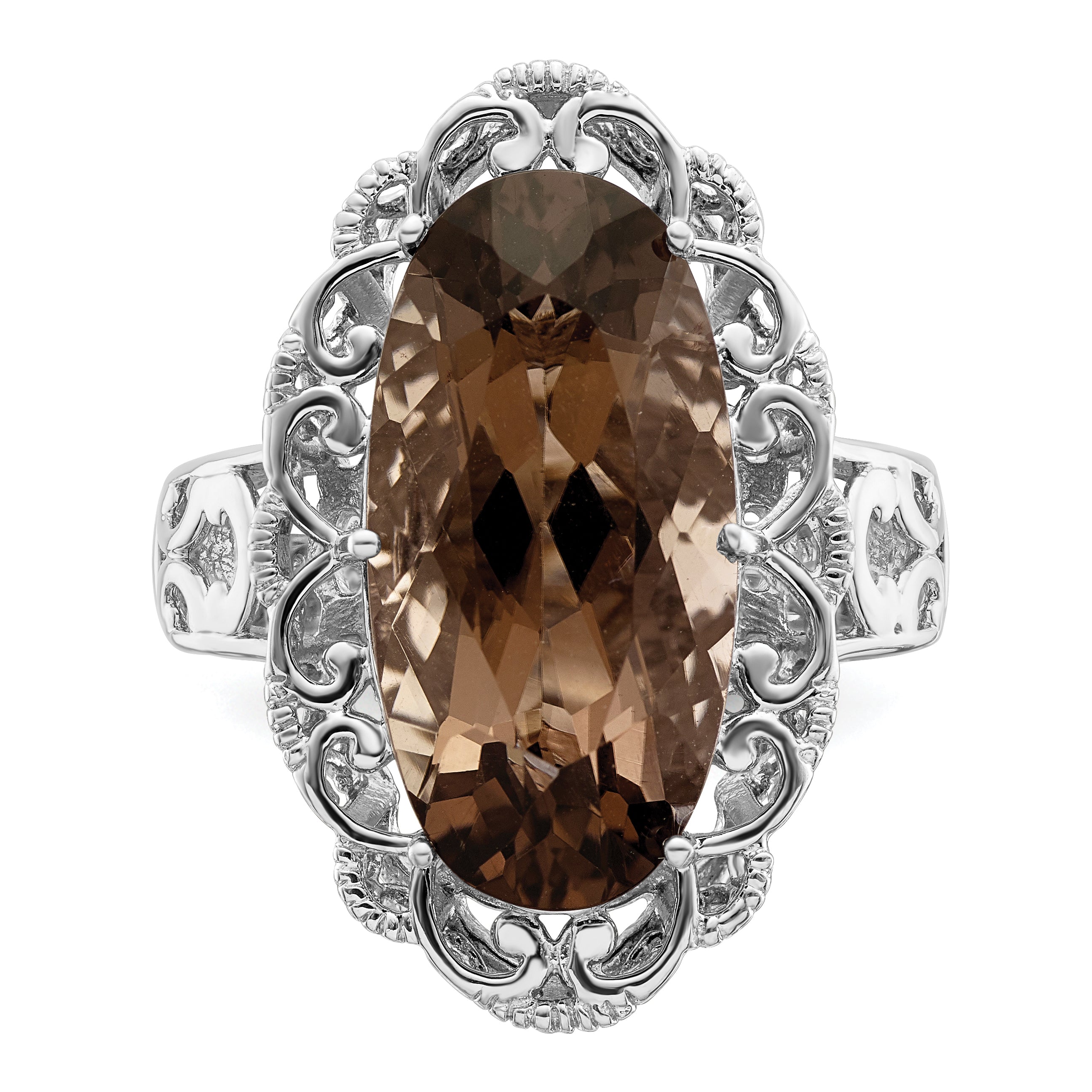 Sterlingsilber Rhodium Rauch Quarz Ring
