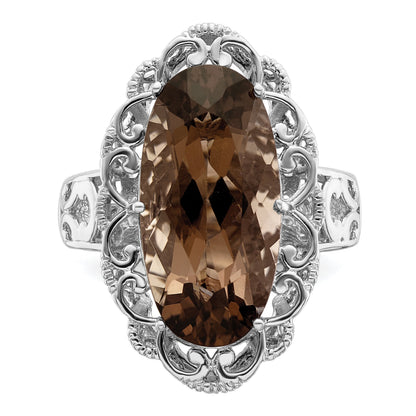Sterlingsilber Rhodium Rauch Quarz Ring