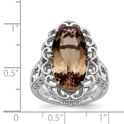 Sterlingsilber Rhodium Rauch Quarz Ring
