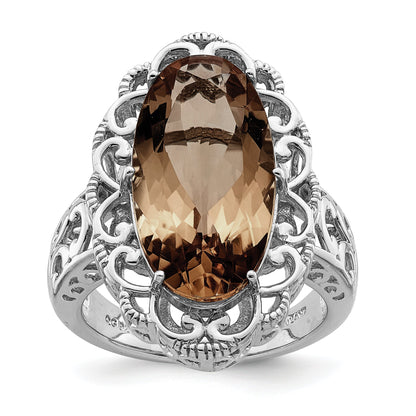 Sterlingsilber Rhodium Rauch Quarz Ring