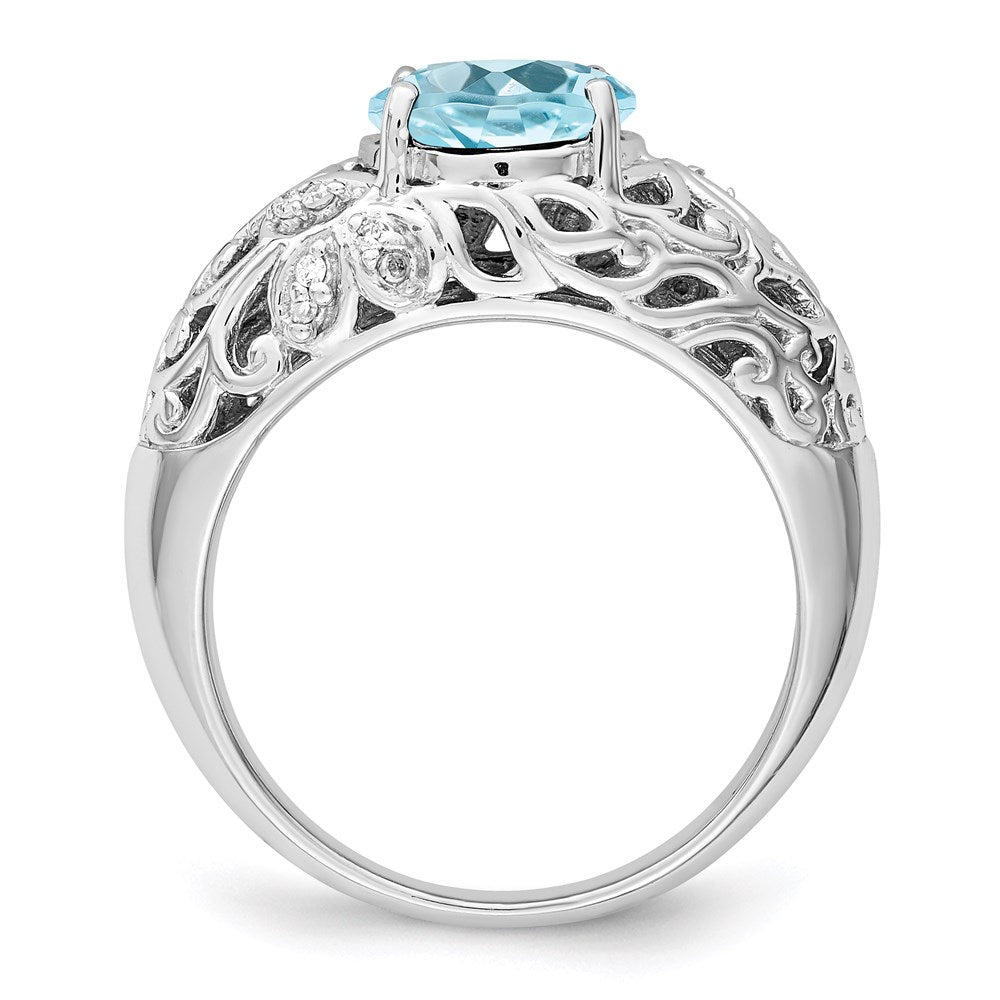 Sterlingsilber Rhodium Himmel Blautopas & Diamant Ring (size 7 Nur)