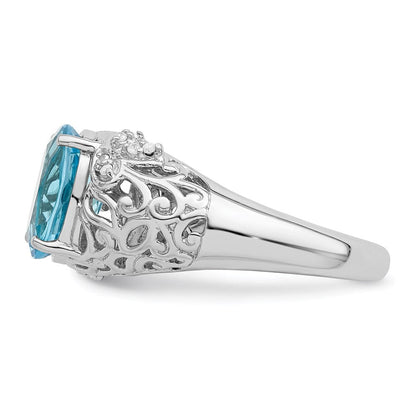 Sterlingsilber Rhodium Himmel Blautopas & Diamant Ring (size 7 Nur)