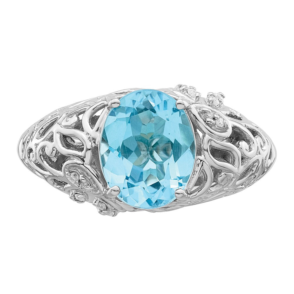 Sterlingsilber Rhodium Himmel Blautopas & Diamant Ring (size 7 Nur)