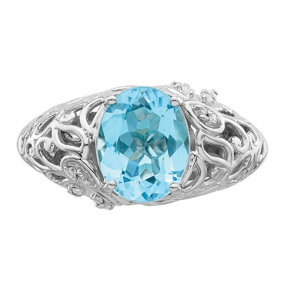 Sterlingsilber Rhodium Himmel Blautopas & Diamant Ring (size 7 Nur)