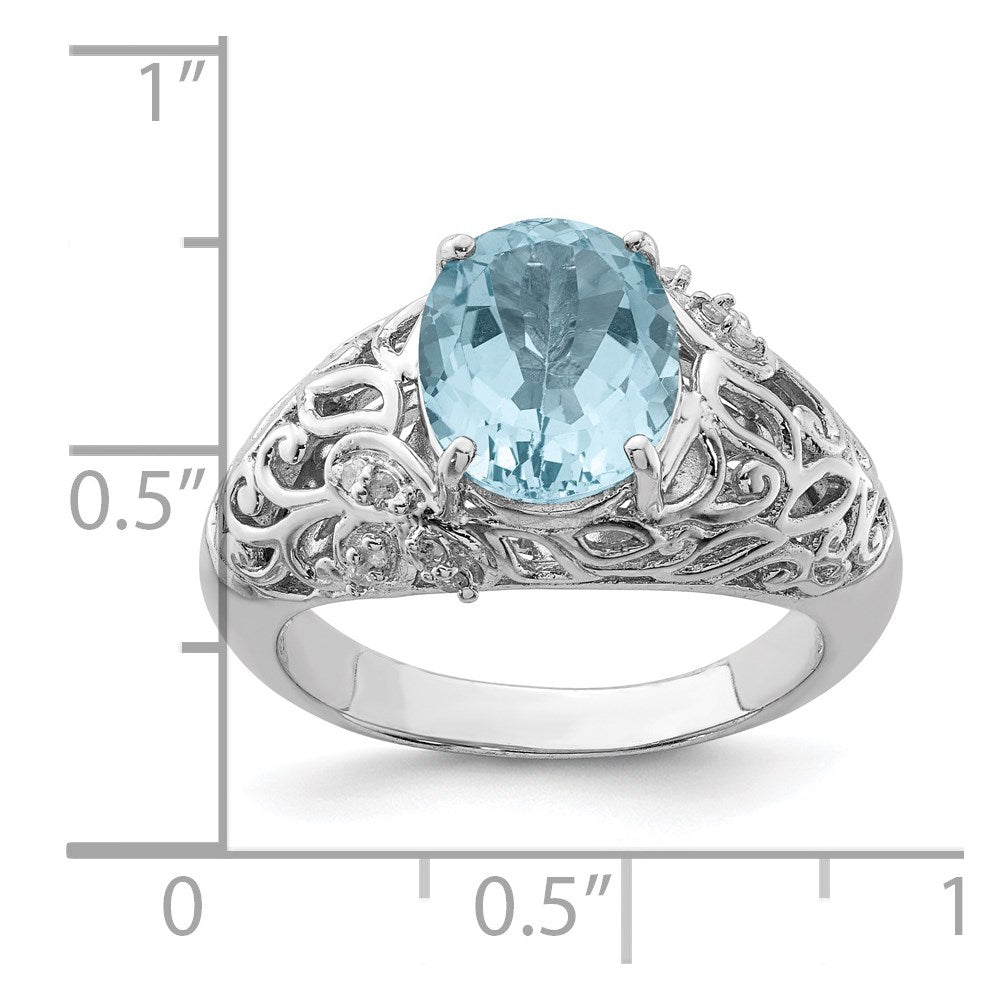 Sterlingsilber Rhodium Himmel Blautopas & Diamant Ring (size 7 Nur)