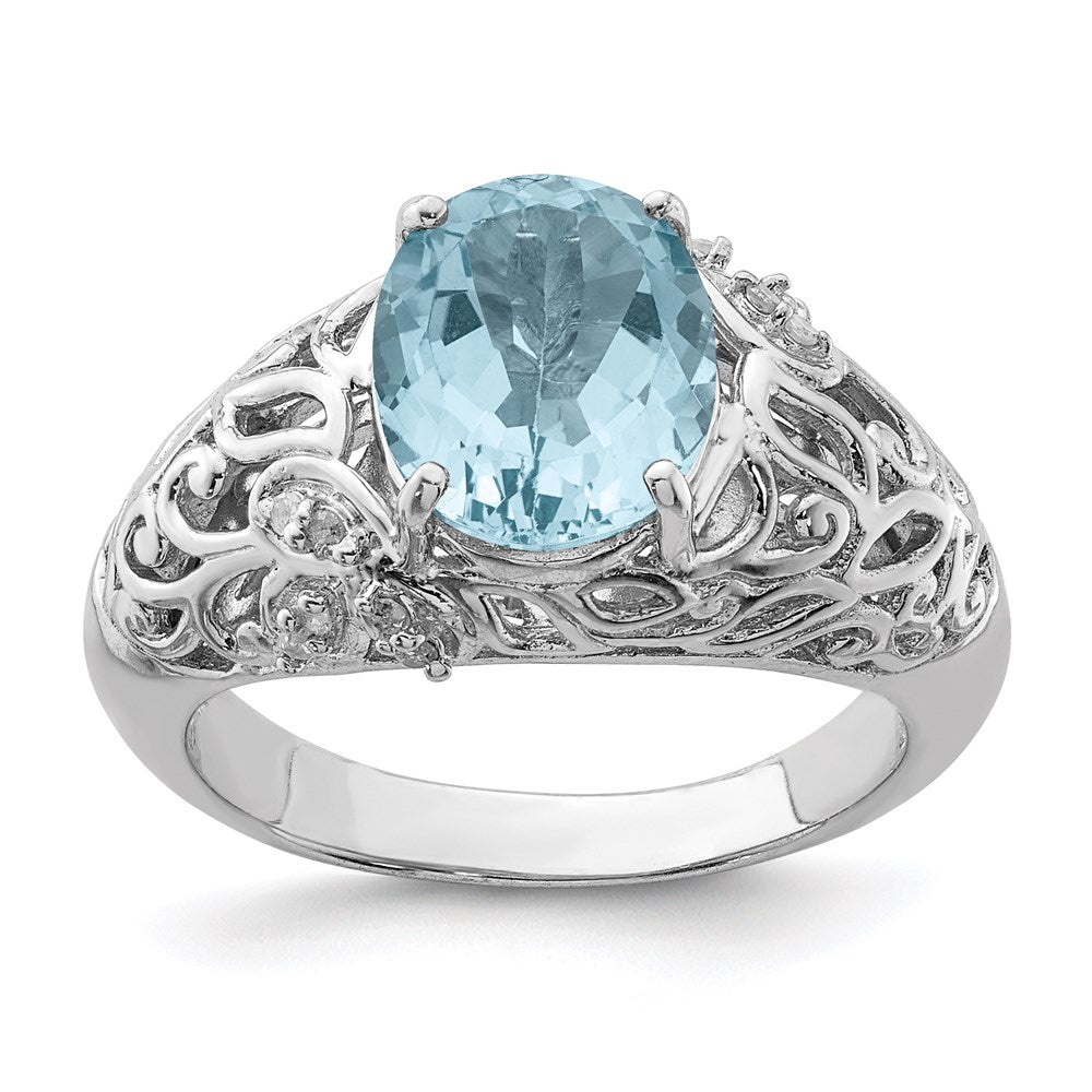Sterlingsilber Rhodium Himmel Blautopas & Diamant Ring (size 7 Nur)