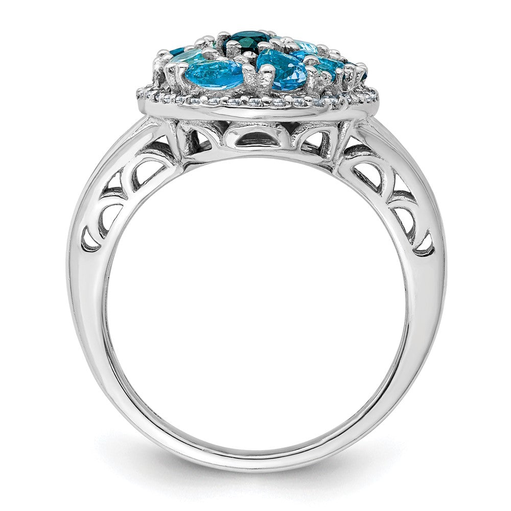 Sterlingsilber Rhodium Licht Schweizer Blautopas & Diamant Ring