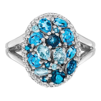 Sterlingsilber Rhodium Licht Schweizer Blautopas & Diamant Ring
