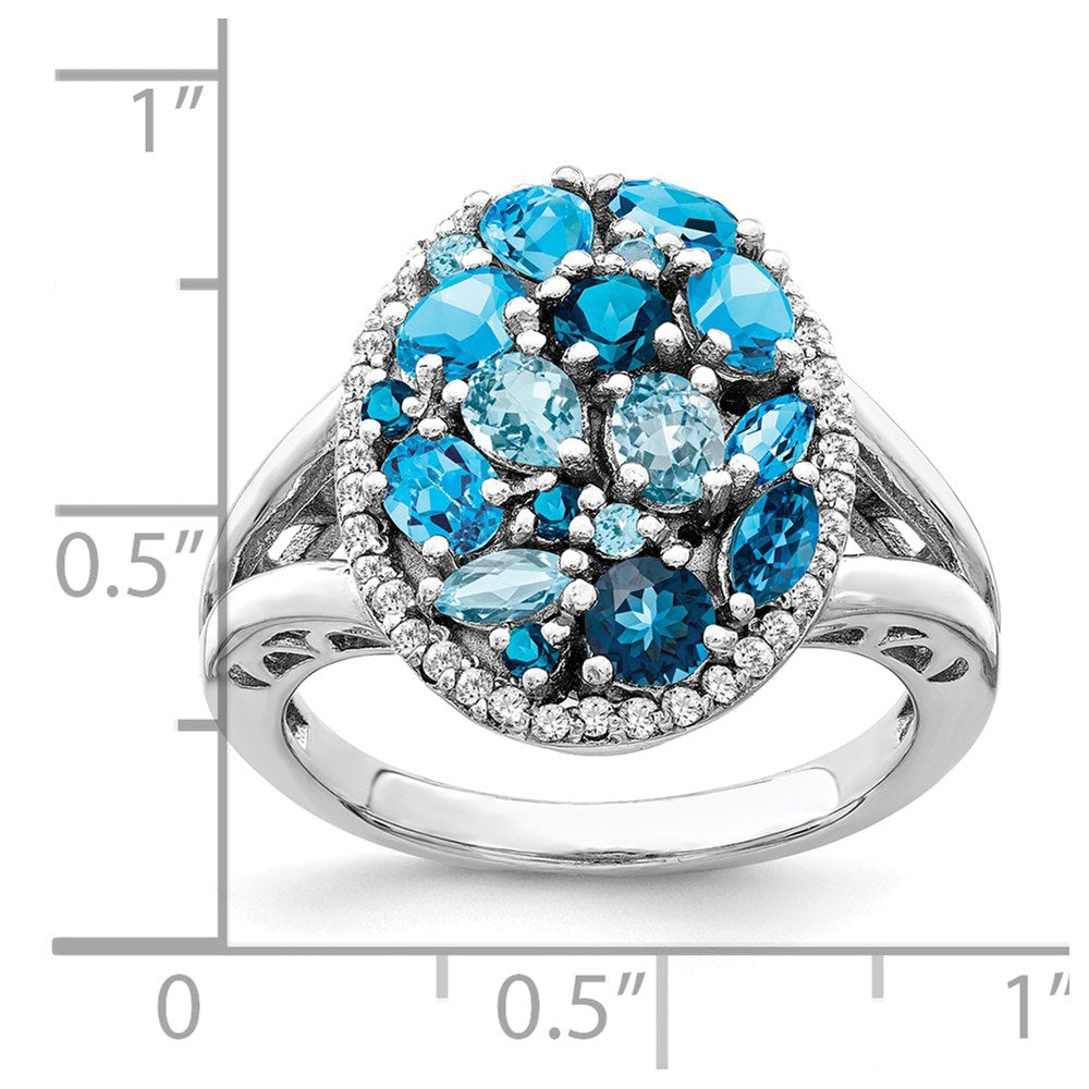 Sterlingsilber Rhodium Licht Schweizer Blautopas & Diamant Ring