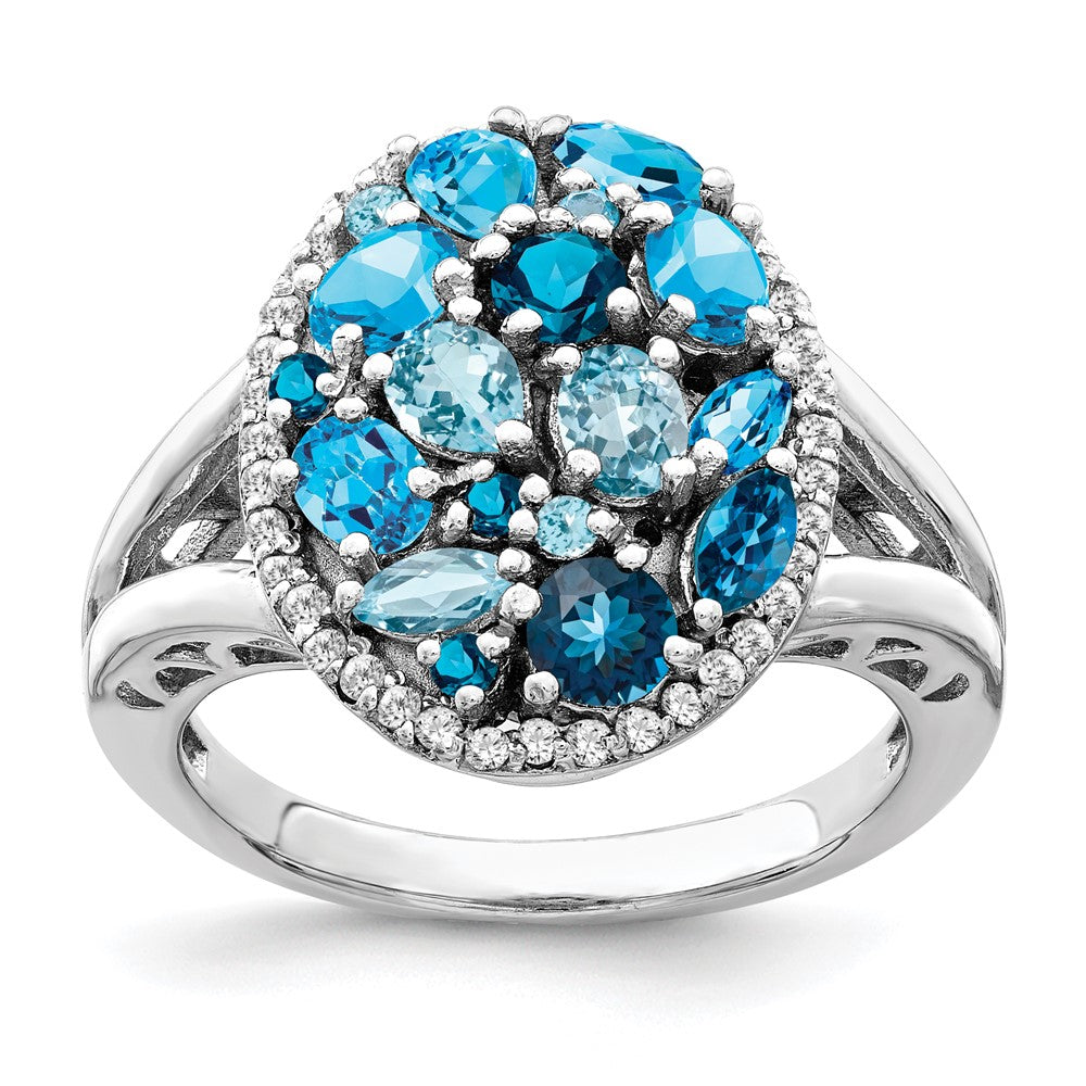 Sterlingsilber Rhodium Licht Schweizer Blautopas & Diamant Ring