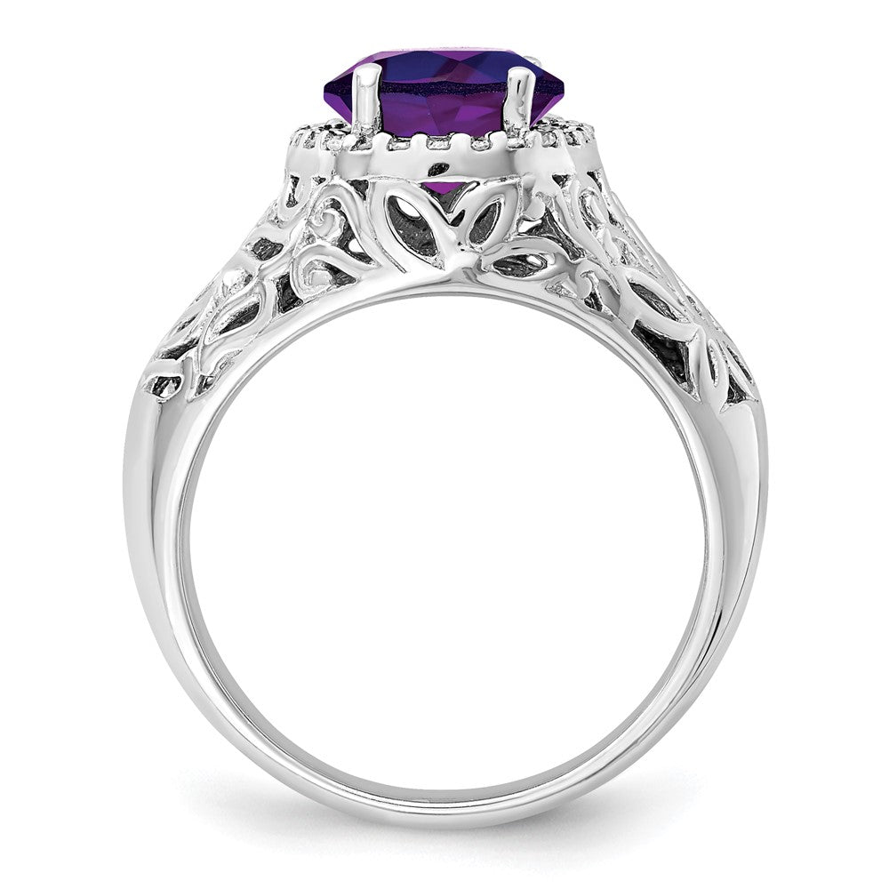 Sterlingsilber Rhodiniert Oval Amethyst & Diamant Ring (size 7 Nur)