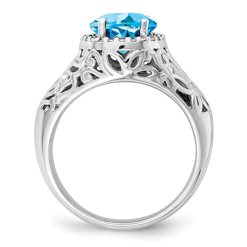 Sterlingsilber Rhodium Oval Schweizer Blautopas & Diamant Ring (size 7 Nur)