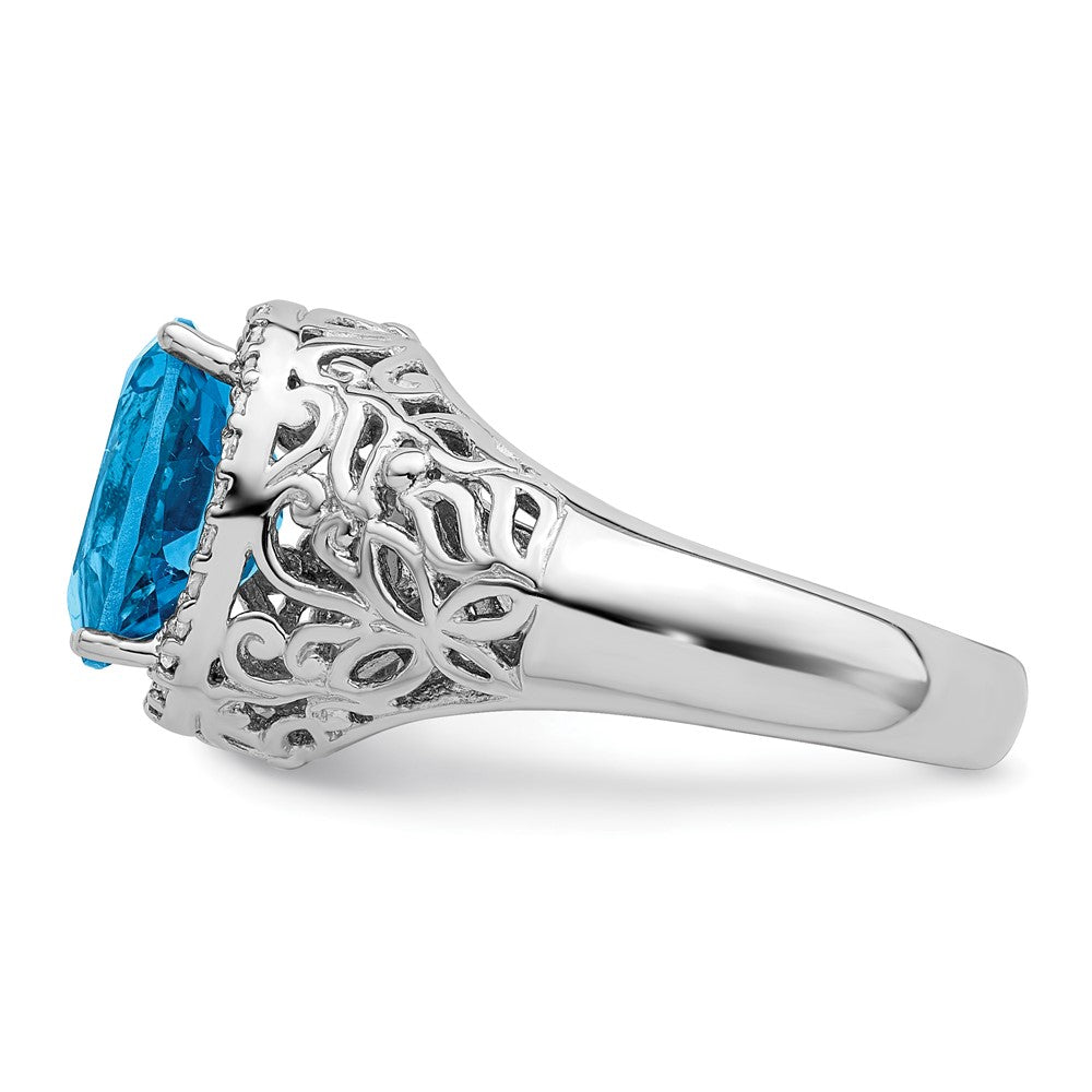 Sterlingsilber Rhodium Oval Schweizer Blautopas & Diamant Ring (size 7 Nur)