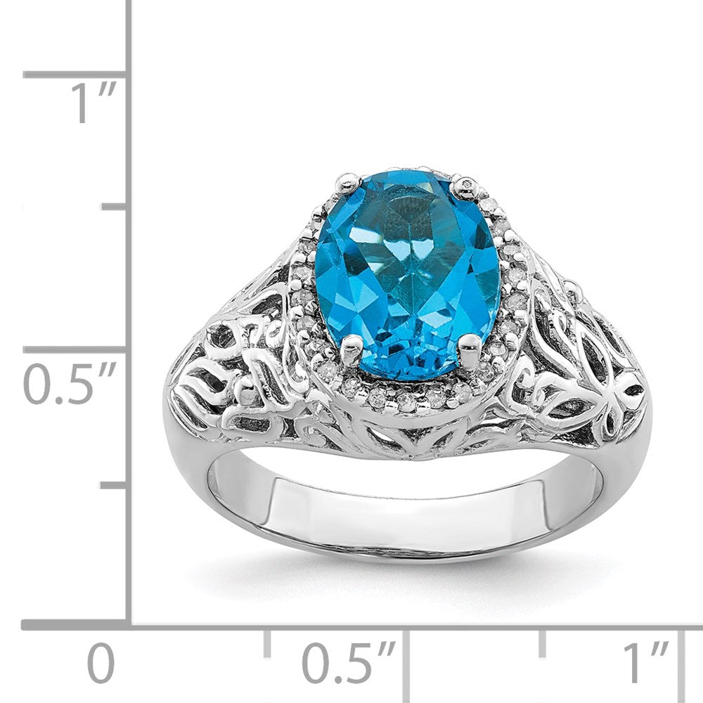 Sterlingsilber Rhodium Oval Schweizer Blautopas & Diamant Ring (size 7 Nur)