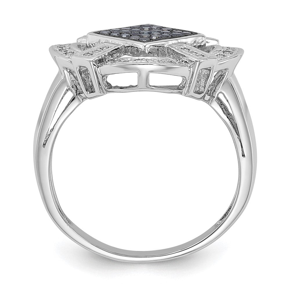 Sterlingsilber Poliert Schwarz & Weiß Diamant Ring (size 6 Nur)