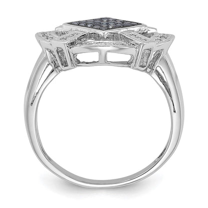 Sterlingsilber Poliert Schwarz & Weiß Diamant Ring (size 6 Nur)