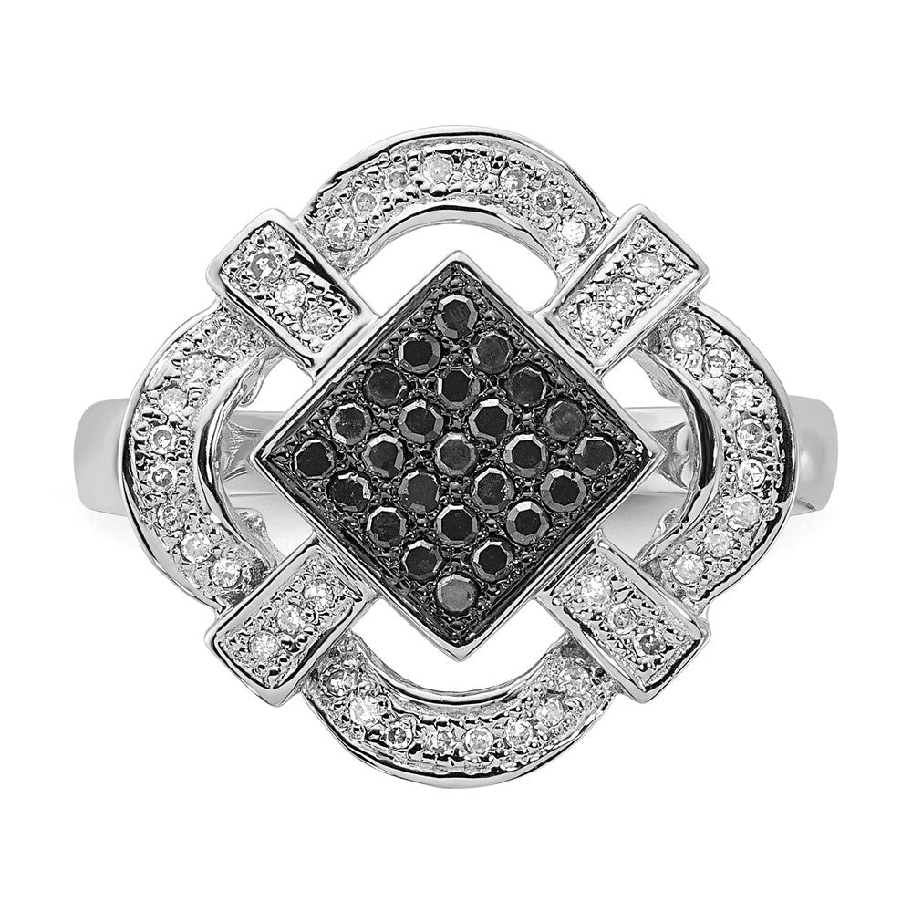 Sterlingsilber Poliert Schwarz & Weiß Diamant Ring (size 6 Nur)