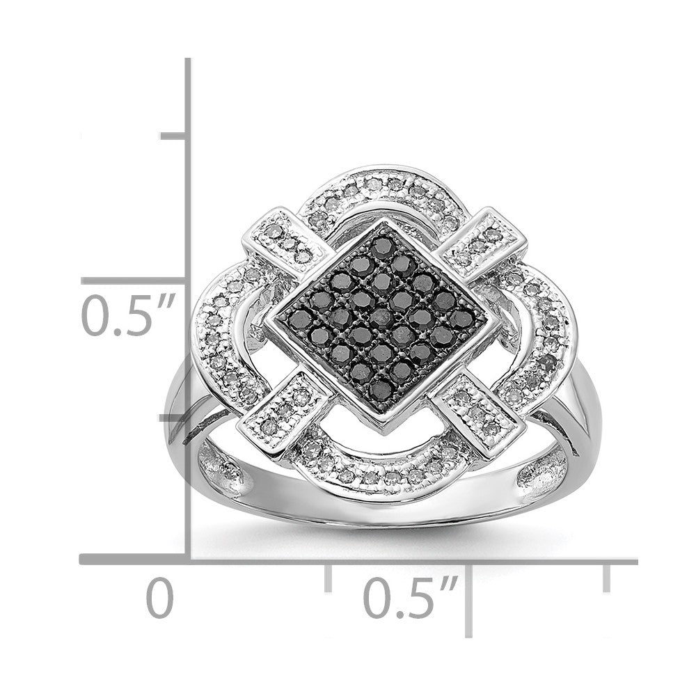Sterlingsilber Poliert Schwarz & Weiß Diamant Ring (size 6 Nur)
