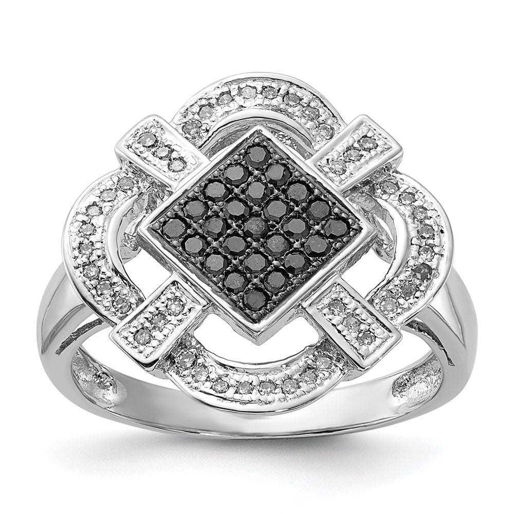 Sterlingsilber Poliert Schwarz & Weiß Diamant Ring (size 6 Nur)