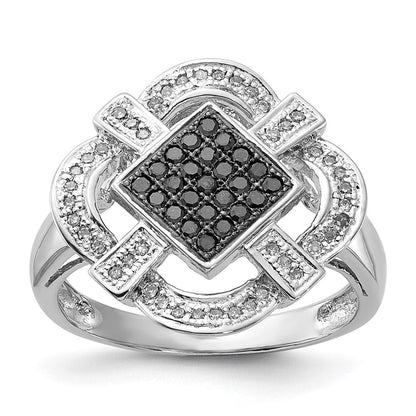 Sterlingsilber Poliert Schwarz & Weiß Diamant Ring (size 6 Nur)