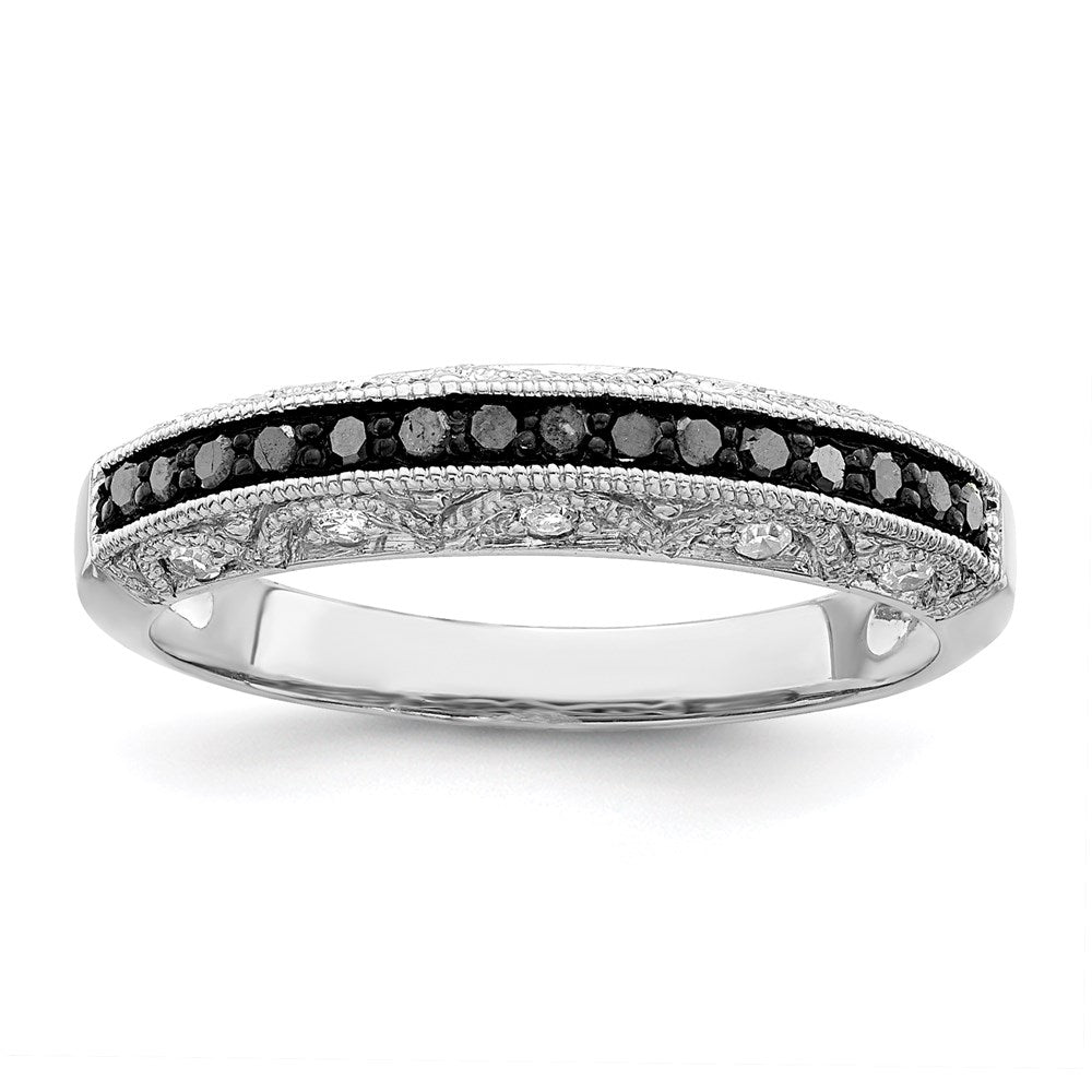 Sterlingsilber Weiß Nacht Rhodiniert Schwarz und Diamant Ring
