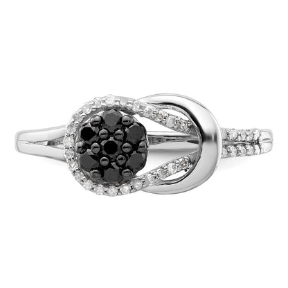Sterlingsilber Weiß Nacht Rhodiniert Schwarz und Diamant Liebe Knoten Ring (size 8 Nur)