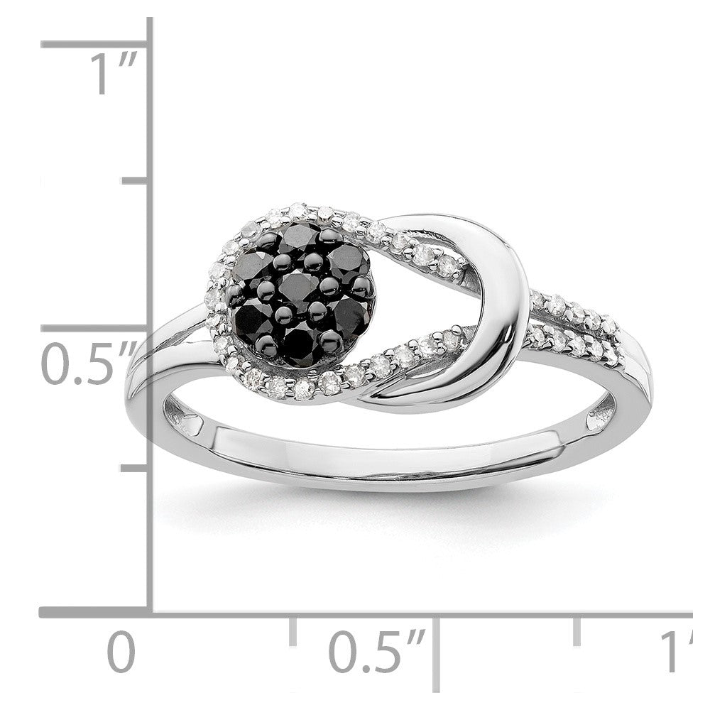 Sterlingsilber Weiß Nacht Rhodiniert Schwarz und Diamant Liebe Knoten Ring (size 8 Nur)