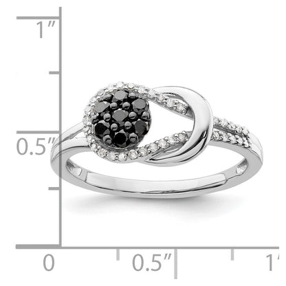 Sterlingsilber Weiß Nacht Rhodiniert Schwarz und Diamant Liebe Knoten Ring (size 8 Nur)