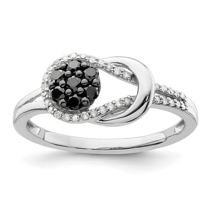 Sterlingsilber Weiß Nacht Rhodiniert Schwarz und Diamant Liebe Knoten Ring (size 8 Nur)