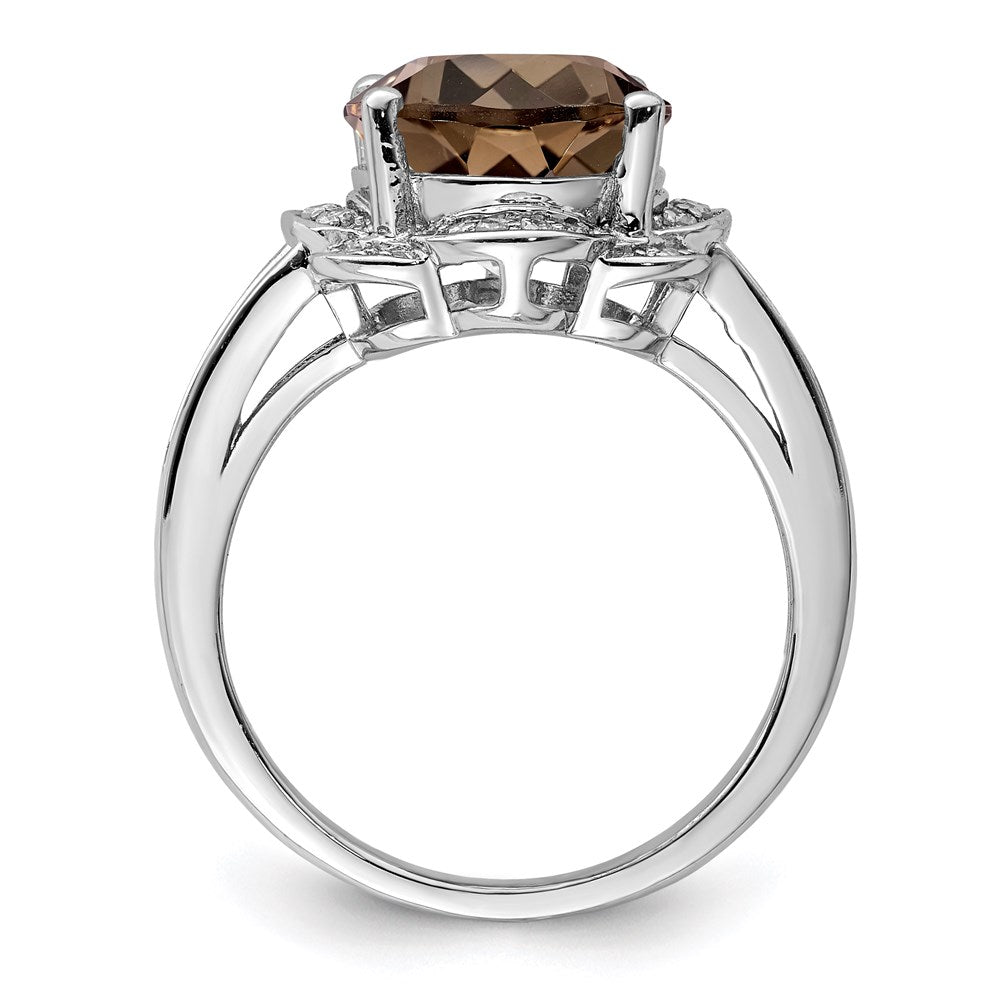 Sterlingsilber Rhodium Oval Rauch Quarz & Diamant Ring (size 7 Nur)