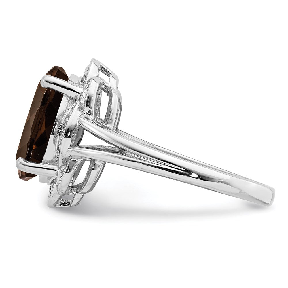 Sterlingsilber Rhodium Oval Rauch Quarz & Diamant Ring (size 7 Nur)