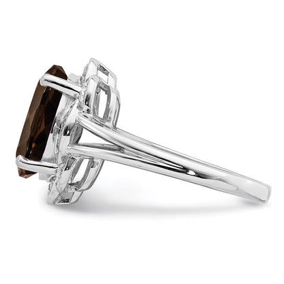 Sterlingsilber Rhodium Oval Rauch Quarz & Diamant Ring (size 7 Nur)